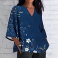 thumbnail image 1 of TaTaai Women's Roll Tab Sleeve Blouse, Printed V Neck Shirt, Linen Look Three Quarter Top for Casual Summer Gift, 1 of 5