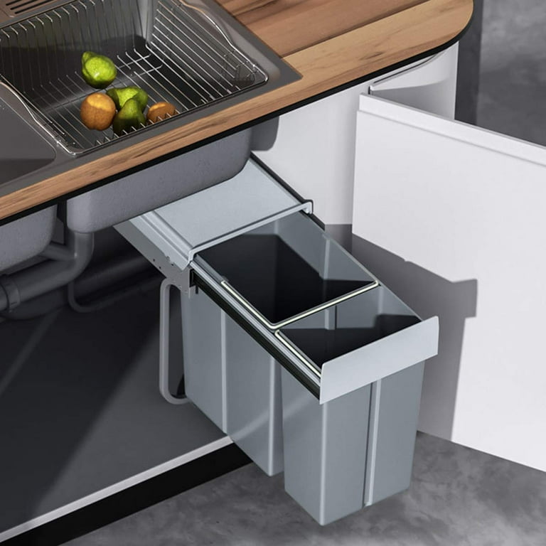 BONADOM Pull Out Kitchen Trash Cans Hidden Under Cabinet for 7-11 Gallon  with Removable Front Basket for Garbage Bag Storage Slide Out Kit Under  Sink