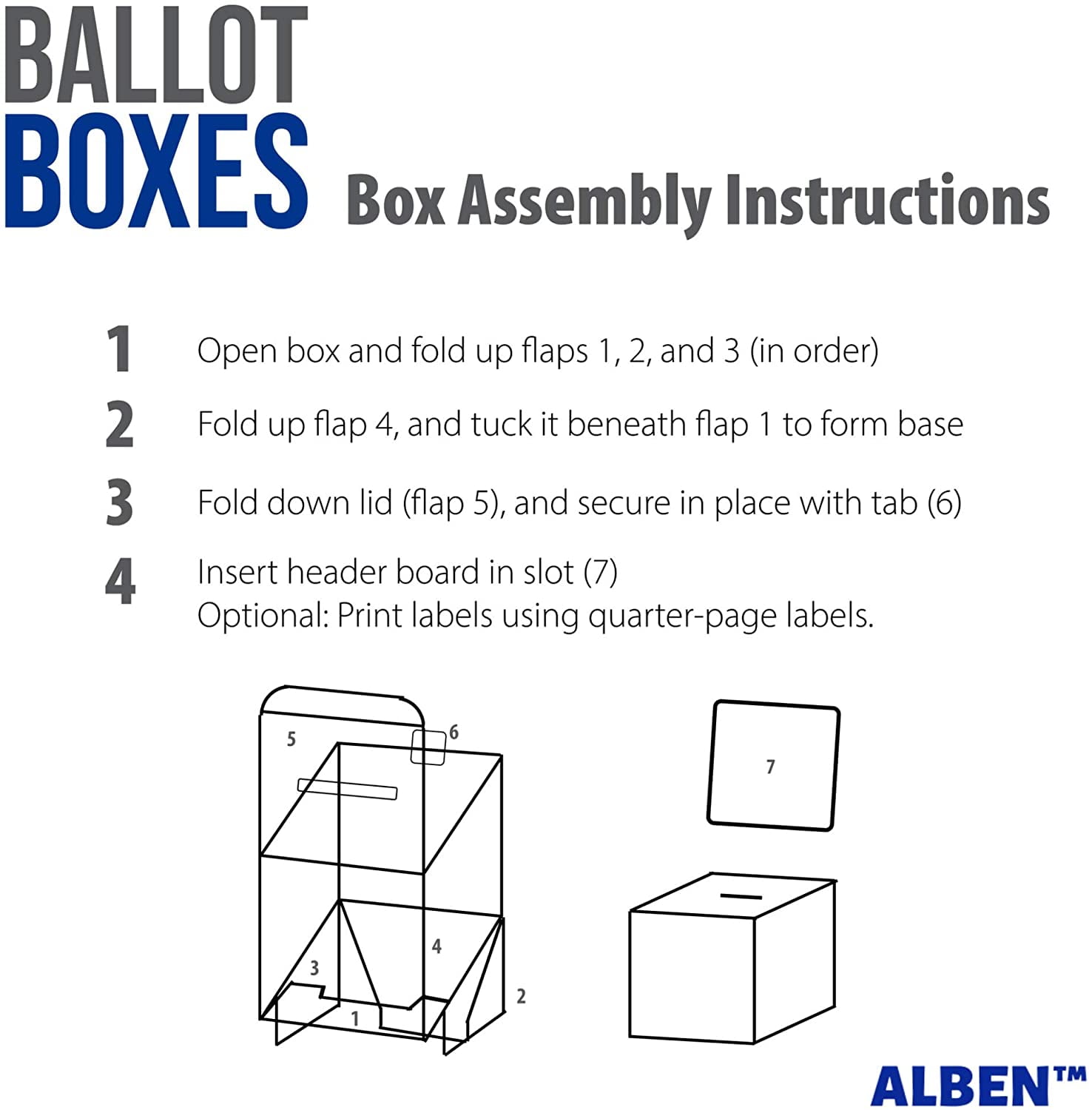 ALBEN Ballot Box for Suggestions Donations Raffles White Glossy Cardboard  Boxes with Removable Header in Medium Size 6x6x6 inches with Slot for