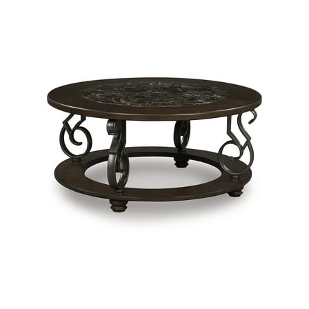 Signature Design by Ashley Frallyn Coffee Table - Dark Brown Finish with Faux Marble Top and Metal Legs