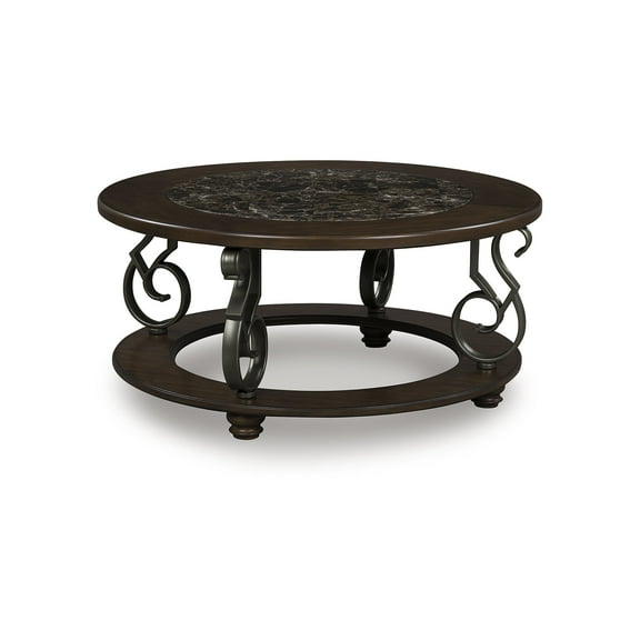 Signature Design by Ashley Frallyn Coffee Table - Dark Brown Finish with Faux Marble Top and Metal Legs