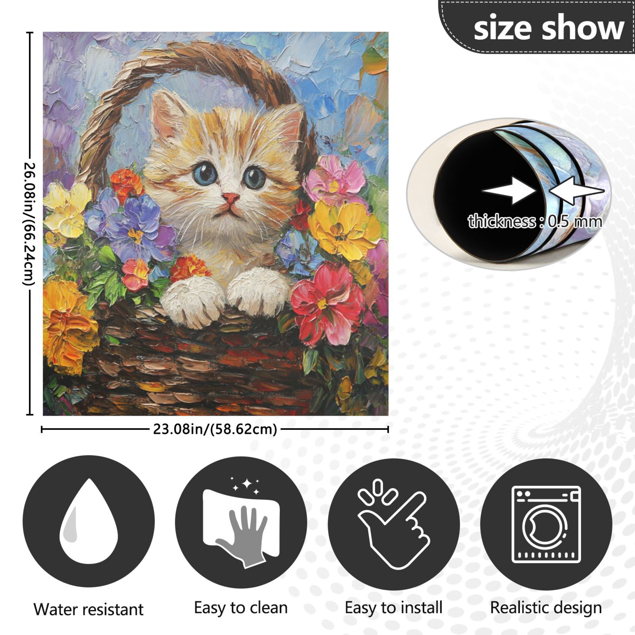 Dishwasher Magnetic Sticker 23x26 Inch Refrigerator Magnetic Sticker Washing Machine Magnetic Sticker Kitchen Panel Magnetic Sticker Home Decor Flower Basket Cat