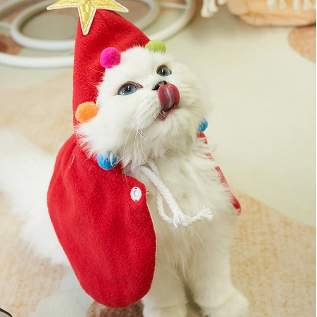 Disfraz navideño para mascota, capa navideña con adornos navideños, vestido de fiesta de estrellas para gatos, adornos navideños blancos y perros pequeños y medianos (rojo)