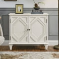 thumbnail image 3 of S-HOME 33.6" Geometric Accent Wooden Sideboard Buffet Cabinet in Walnut Color Ideal for Entryway or Dining Room，Antique White, 3 of 11