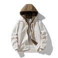 thumbnail image 3 of IYTR Mens Winter Jacket Patchwork Drawstring Hooded Coats Classic Zipper Long Sleeve Corduroy Jackets (White,L), 3 of 5