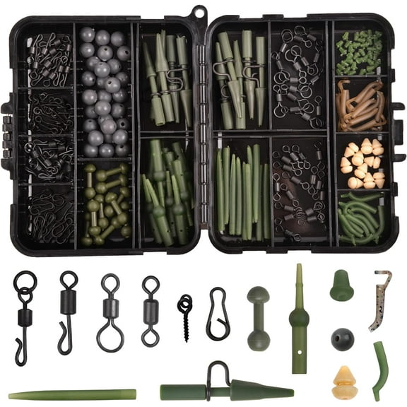 OROOTL 230pcs Carp Fishing Tackle Box Kit Carp Fishing Rigs Making Accessories Carp Swivel Snaps Helicopter Rigs Leader Clips Rubber Sleeves Carp Fishing Terminal Tackle