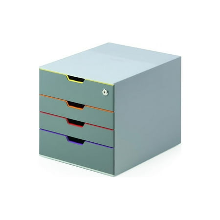 UPC: 4005546702414 | DURABLE Keyed Lock Desktop Drawer Organizer (VARICOLOR 4 Compartments with Removable Labels) 14  x 11.5  x 11  (LxWxH)  Gray & Multicolored (760627)