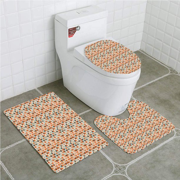 ABPHQTO Formas circulares vibrantes vintage abstractas Numerosas líneas punteadas Juego de alfombras de baño de 3 piezas Alfombra de baño Alfombra de contorno y tapa de inodoro ABPHQTO Cont-CHAPPLE-17180