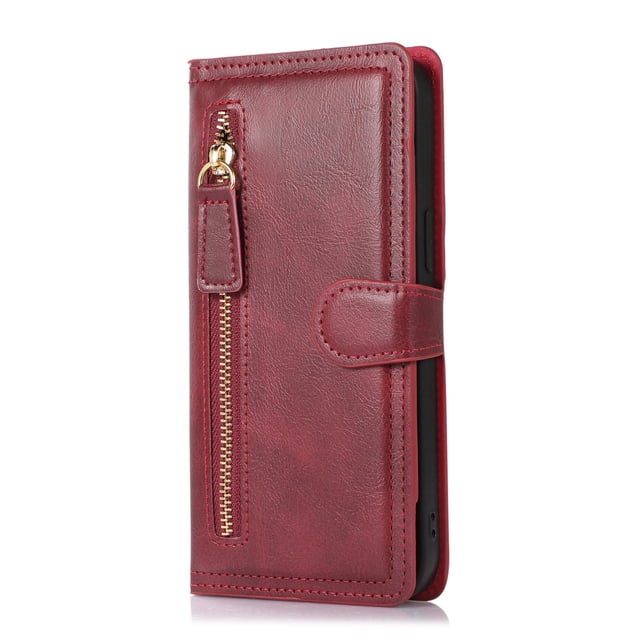 Detachable Magnetic Zipper Wallet Leather Case Cash Pocket With 5 Card Slots Holder Wrist Strap Removable Cover For Samsung Galaxy S22 Ultra