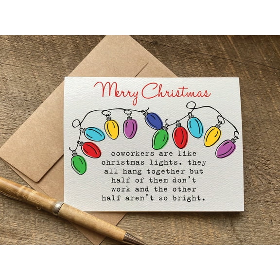 Merry Christmas Card for Coworkers – Humorous Holiday Greeting with Colorful Lights – Blank Inside, Envelope Included – Perfect for Office Gifting
