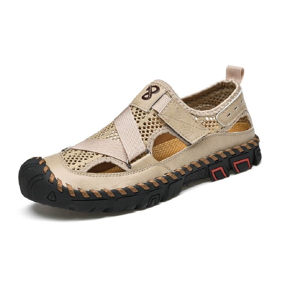 Men's Casual Sandals Summer Closed Toe Waterproof Hiking Sandals Leather Outdoor Fisherman Beach Shoes White 6.5 US