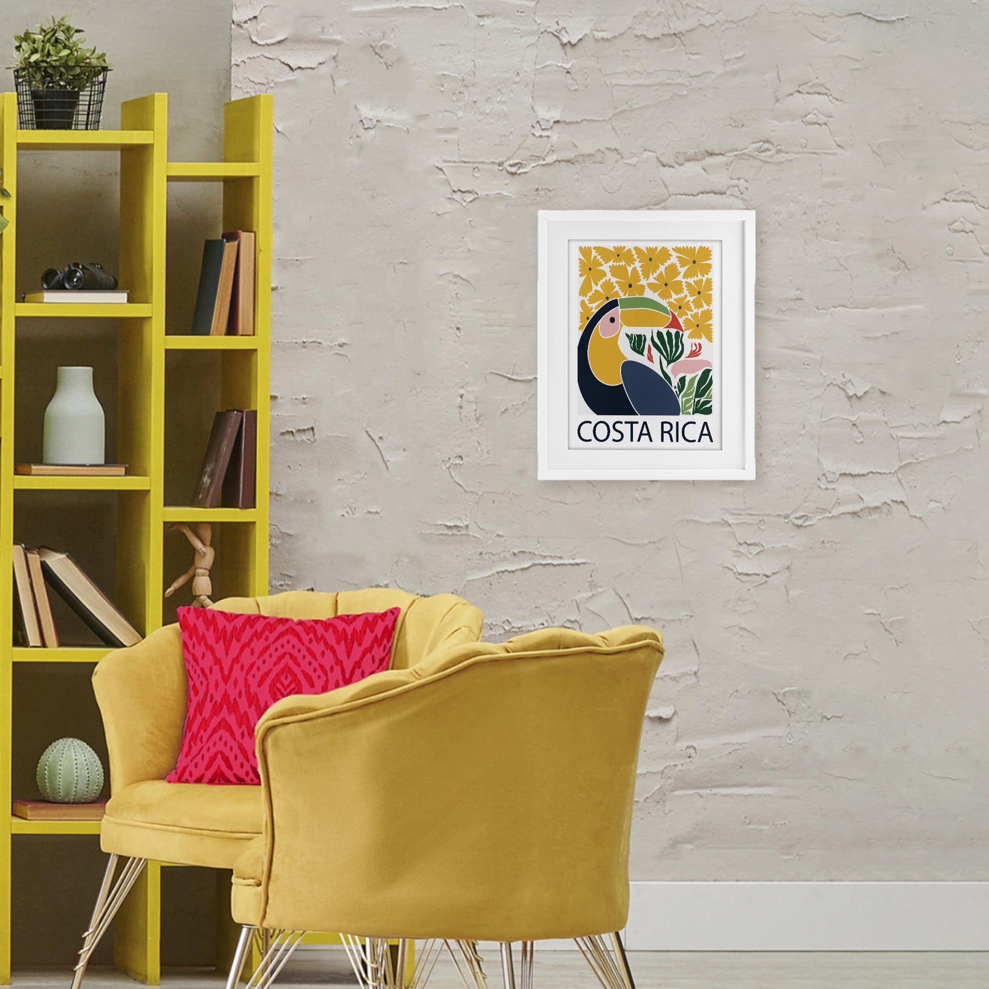 Stupell Industries Tropical Toucan & Flowers White Framed Print Under Glass, design by Omar Escalante