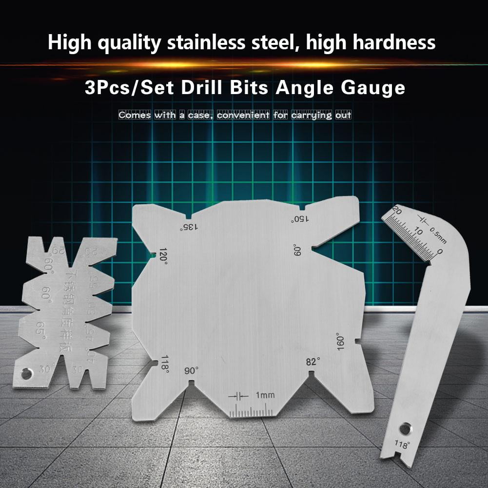 Angle Meter Stainless Steel Drill Bits Angle Gauge Drill Sharpener Tools S//S Angle Measuring Gauge 3Pcs//Set