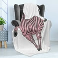 thumbnail image 4 of Pink Zebra Soft Flannel Fleece Blanket, Naturalistic Baby Zebra in Funny Pose Zoo Wild Horse Kids Childish Theme, Cozy Plush for Indoor and Outdoor Use, 50" x 70", Pale Pink Dimgrey, by Ambesonne, 4 of 5