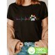 thumbnail image 1 of Women's Dog Paw & Heartbeat Print T-Shirt - 100% Lightweight 180gsm Casual Short Sleeve Crew Neck Top, Black with Colorful Design for Spring & Summer, Summer Tshirt | Animal Lover Apparel | Fabric, 1 of 6