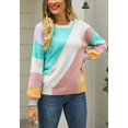 thumbnail image 2 of Multicolor Block Round Neck Sweater Asymmetrical Pattern for Women Green Large, 2 of 5
