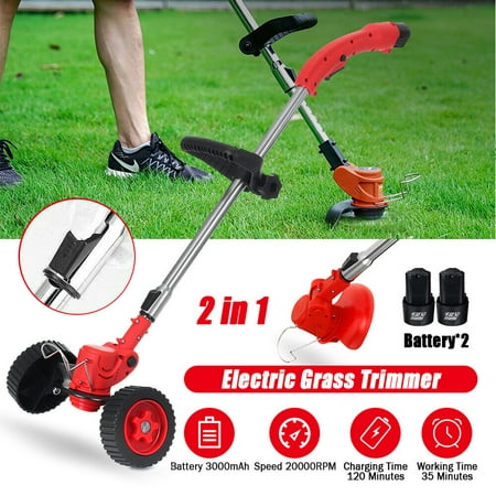 

ALING 24V Cordless Electric Weed Eater Lawn Edger Mower Grass String Grass Trimmer Cutter With Charger & Battery & Walking Wheel For Yard And Garden