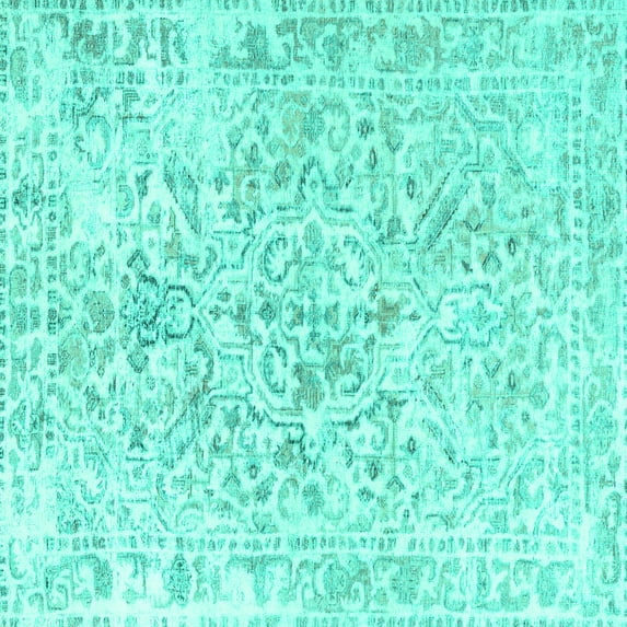 Ahgly Company Machine Washable Indoor Square Persian Turquoise Blue Traditional Area Rugs, 4' Square