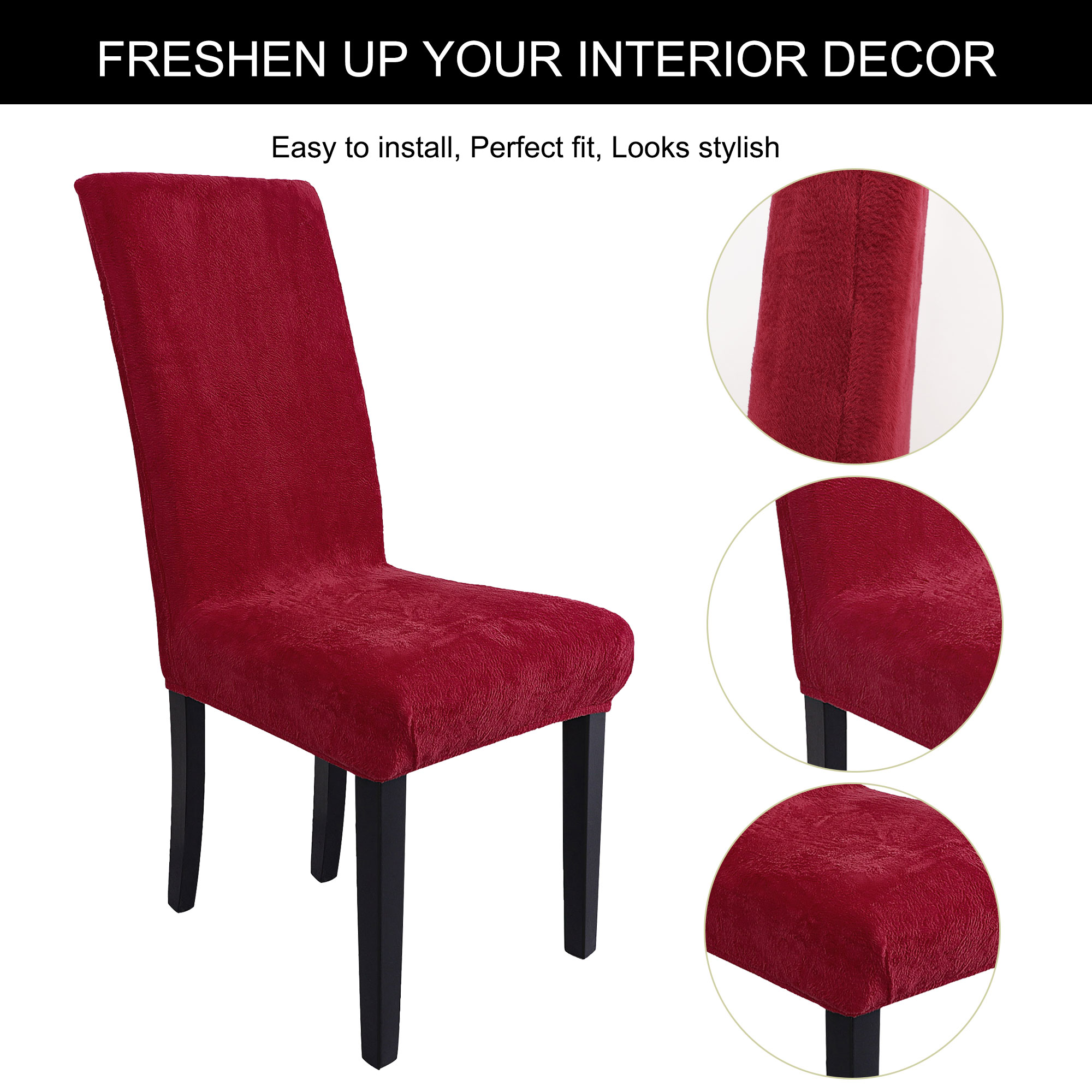 Unique Bargains Stretch Plush Short Dining Chair Cover Red