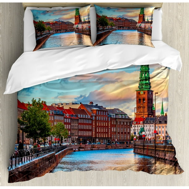 European Queen Size Duvet Cover Set Scenic Summer View At Sunset Copenhagen Denmark Old Scandinavian City Europe Decorative 3 Piece Bedding With 2 Pillow Shams Multicolor By Ambesonne Com European Queen Size Duvet Cover Set, European King Bedding Sets