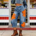 thumbnail image 4 of Karymi Jeans for Women High Waist Floral Print, Large Flower Pattern Loose Wide Leg Denim Trousers with Side Pockets, 4 of 8