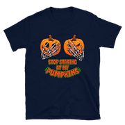 House of Chingasos Stop Staring At My Pumpkins Navy Cotton T-Shirt Unisex Regular Fit, XL