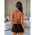 thumbnail image 3 of Women Sequin - Top Rhinestone Sparkle Sleeveless V Neck Camisole Open Back Summer Crop Top Party Clubwear Red S, 3 of 4