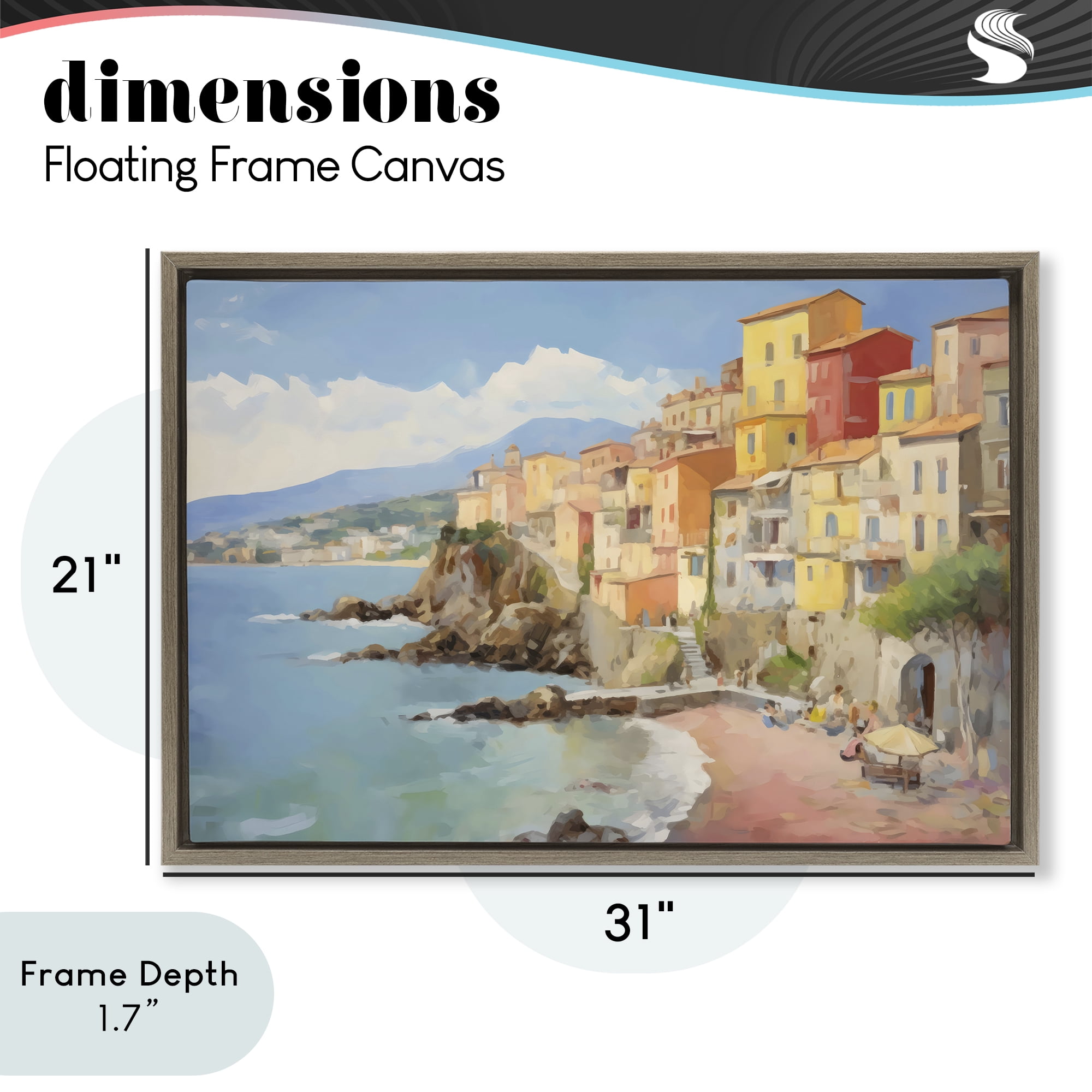 Stupell Industries Colorful Coastal Town by Sea Brown Framed Floater Canvas Wall Art, design by Creative Studio