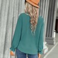 thumbnail image 3 of Blusa Color puro Manga larga Cuello en V Botones Tops casuales de moda para mujer Azul lago S, 3 of 8
