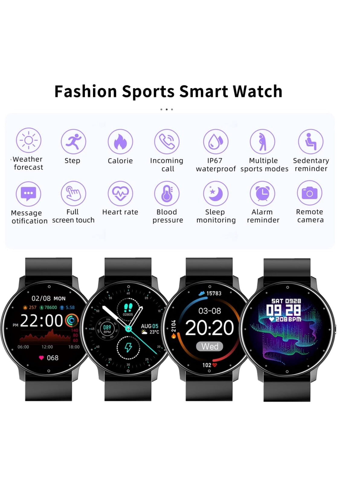 Compatible with Google Pixel 8a Fitness Tracker Watch for Men Women Smartwatch, IP67 Waterproof HD Touch Screen, 24 Sports Modes Activity Tracker - Black