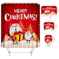 thumbnail image 4 of Juego de cortina de ducha con alfombrilla para el suelo, diseño de Papá Noel, muñeco de nieve, impresión digital, dibujos animados, impermeable, poliéster, juego de cuatro piezas para baño, 4 of 6