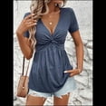 thumbnail image 4 of Camiseta de Verano para Mujer con Cuello en V, Corta y Volantes, Color Azul XL, 4 of 7