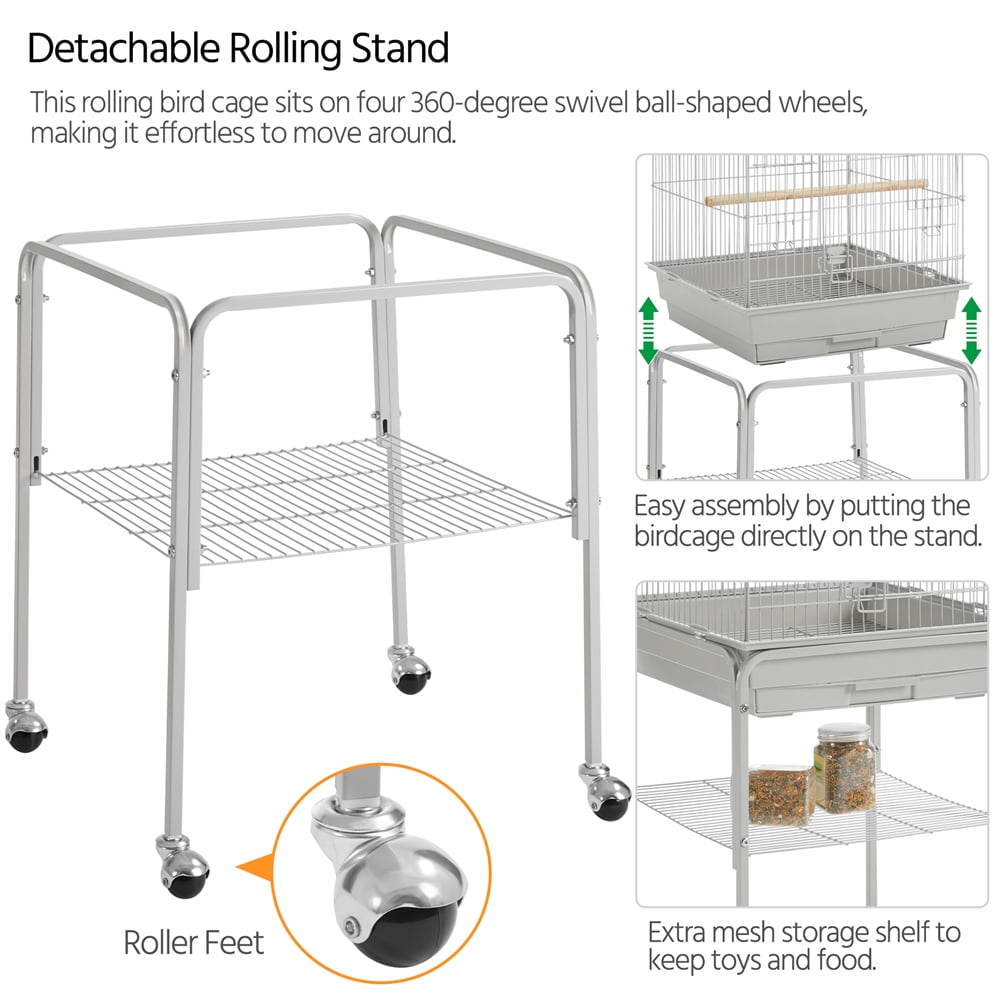 Renwick 47" Play Top Bird Cage with Rolling Stand, Light Gray