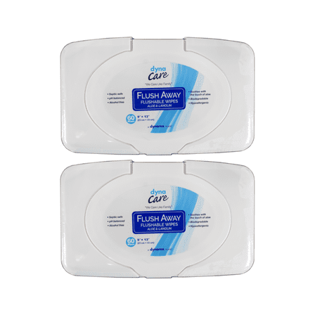 2 Pack Dynarex Flush Away Flushable Baby Wipes 9"x13" #1321 60 Wipes Each