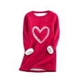 thumbnail image 3 of Feancey Womens Sherpa Fleece Lined Sweatshirts Winter Fuzzy Warm Pullover Cute Heart Print Crewneck Tunic Sweatshirt Comfy Thermal Loungewear Tops Red S, 3 of 4
