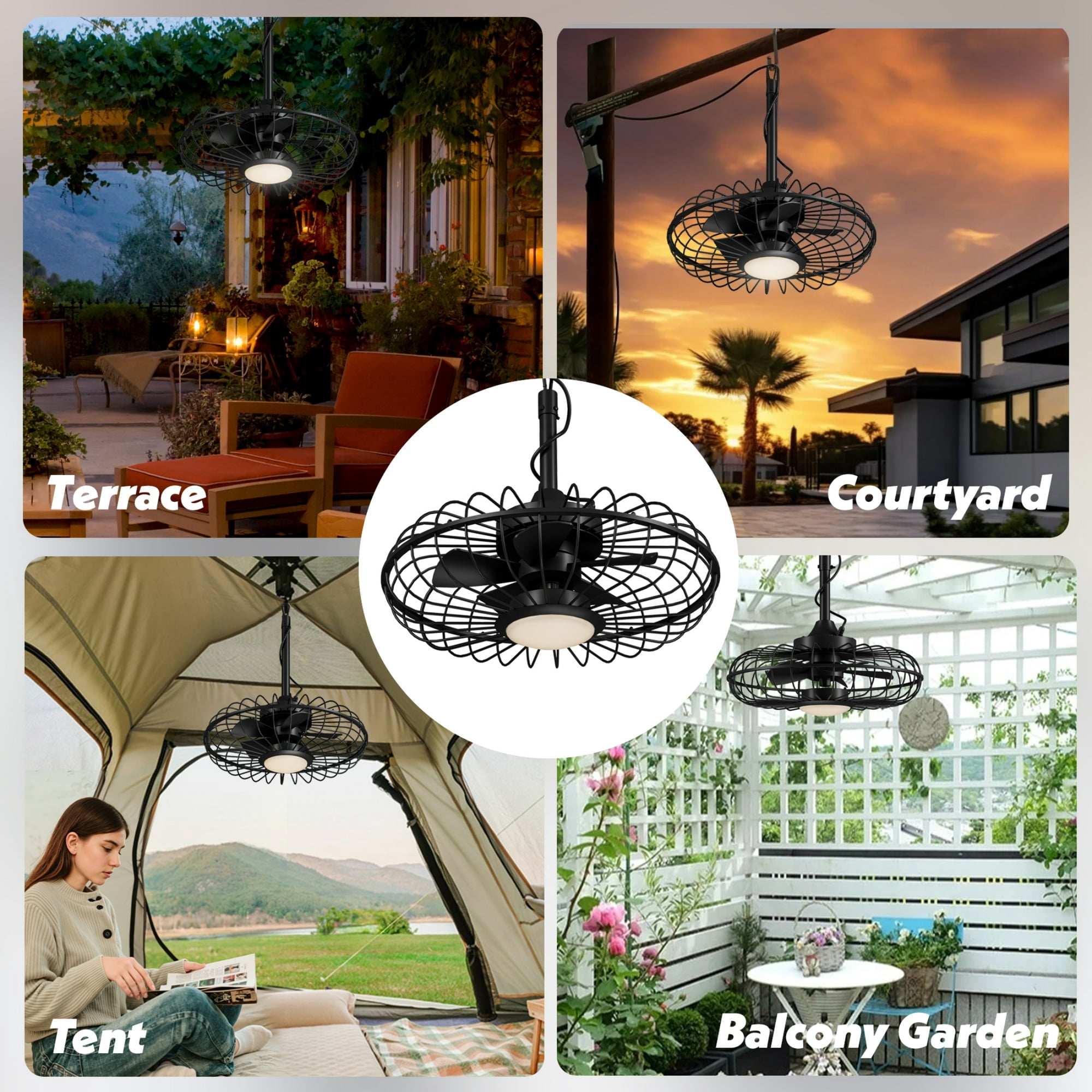 UrbanSync 20" Outdoor Ceiling Fan with Light with Remote, 3-Color Infinite Dimming, 6 Speeds + Timer, IP65 Waterproof & Energy-Efficient, for Patio, Porch or Gazebo (Black)