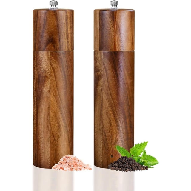 Juego 2 Molinillos Sal y Pimienta Madera Acacia 20cm Recargables con Núcleo Cerámico Ajuste Grosor Molinillo Especias Regalo Cocina Elegante