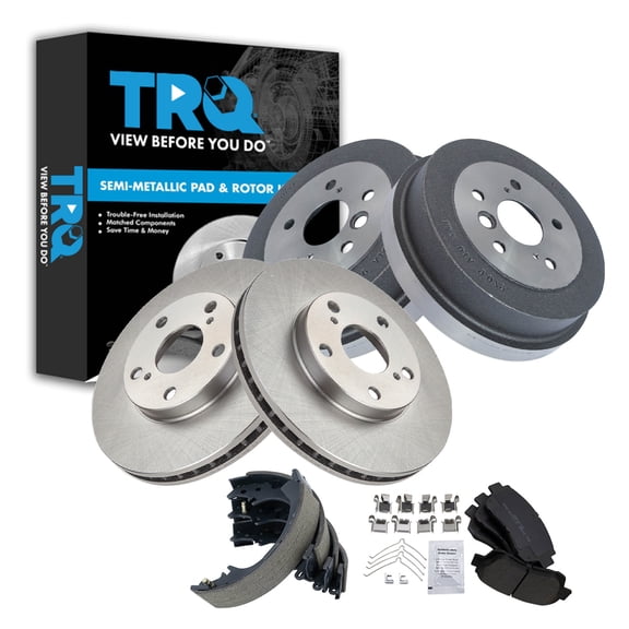 TRQ Front & Rear Brake Pad & Rotor,Shoe & Drum Kit Semi-Metallic Fits 1996-2000 Toyota Camry