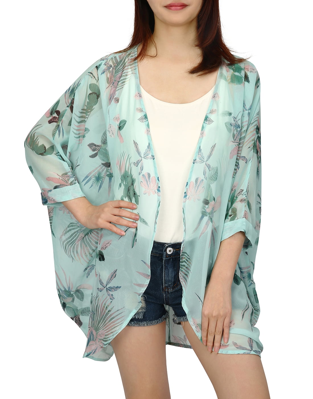 HDE HDE Sheer Kimono Cardigans for Women Open Front Summer Cardigan Beach Cover Up (Mint