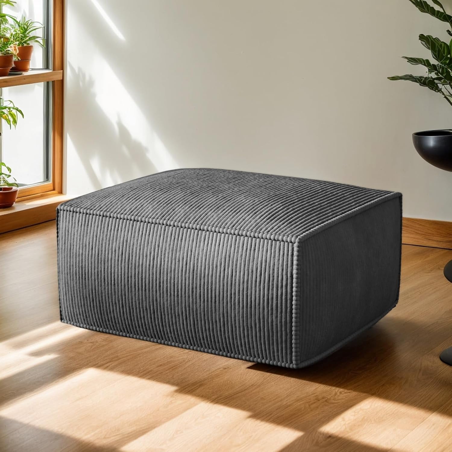 CHITOOMA Modular Sectional Couch, Corduroy Ottoman, Upholstered Cube Square Footstools for Living Room Bedroom, No Assembly Required, Green