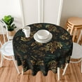 thumbnail image 5 of Green Gold Leaf Christmas Tablecloth Round 60 In Vintage Plant Leaves Botanical Decorative Table Cloth Washable Wrinkle Stain-Resistant Polyester Farmhouse Holiday Black Table Cover For Party Dinner, 5 of 6