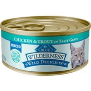 Angle View: Blue Buffalo Wilderness Grain-Free Minced Chicken & Trout Wet Canned Cat Food, 24 Pack