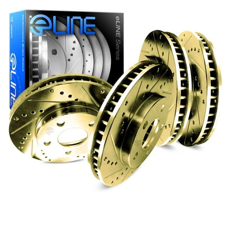 [FRONT+REAR] ELINE Gold Edition Drilled Slotted  Brake ROTORS DISC (Best Turbo For Rx7)