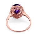 thumbnail image 3 of Natural Amethyst Rose Tone Silver Size-9 Art Deco Pear Teardrop Vintage Style Cocktail Ring Halo CZ Wedding Engagement Ring 925 Sterling Silver Gift For Her, 3 of 6