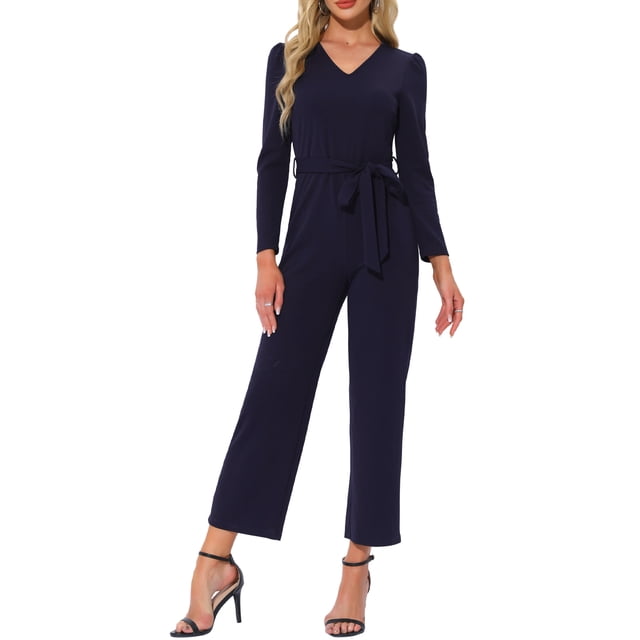 INSPIRAR CHIC Mono de Mujer con Cuello en V de Manga Larga, Pierna Ancha, Pantalones Largos, Mono de Punto Elegante