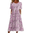 thumbnail image 2 of Patlollav Dress for Women's Summer Casual Round Neck Short Sleeve Floral Printed Knee Length Dresses, 2 of 6