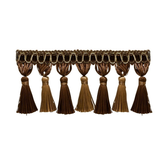 4" (10cm) Noblesse Collection Elegant Tassel Fringe Trim # TFH4,, Cappuccino Brown #D2A2 (Chocolate Brown, Light Beige, Light Brown) Sold By The Yard (36"/3 ft/0.9m)