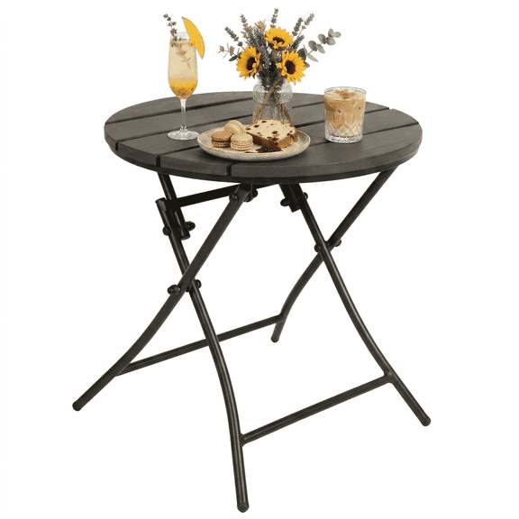 TeoKJ Folding Patio Side Table, All-Weather Polywood & Metal Outdoor Side Table, Rust-Resistant, Black