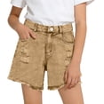 thumbnail image 2 of WQNVRNR Girls Jean Shorts- Distressed Ripped Vintage Casual High Waist Denim Shorts with Pockets Khaki Size 5, 2 of 9