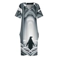 thumbnail image 4 of Arcos de pingüino gris suave ondas en puerta nostálgica Art vestido holgado con bolsillo ropa para mujer vestido de verano 2025, 4 of 7